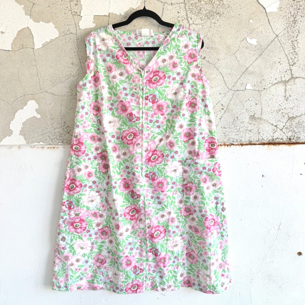 Vintage House Dress Floral 70s Muu Muu Zip Front Retro Loungewear JCPenney L